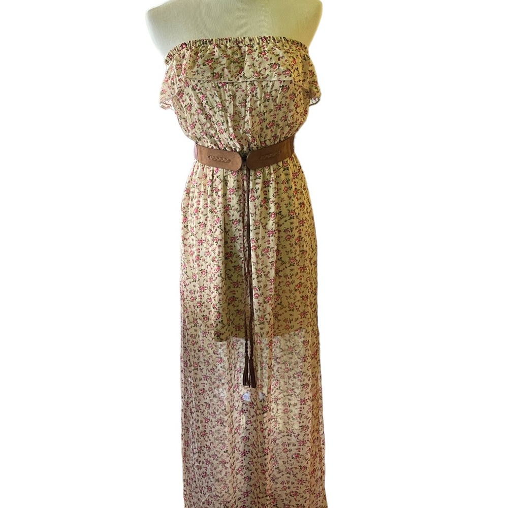 No Boundaries Juniors M (7-9) Bare Beige Floral Maxi Dress
